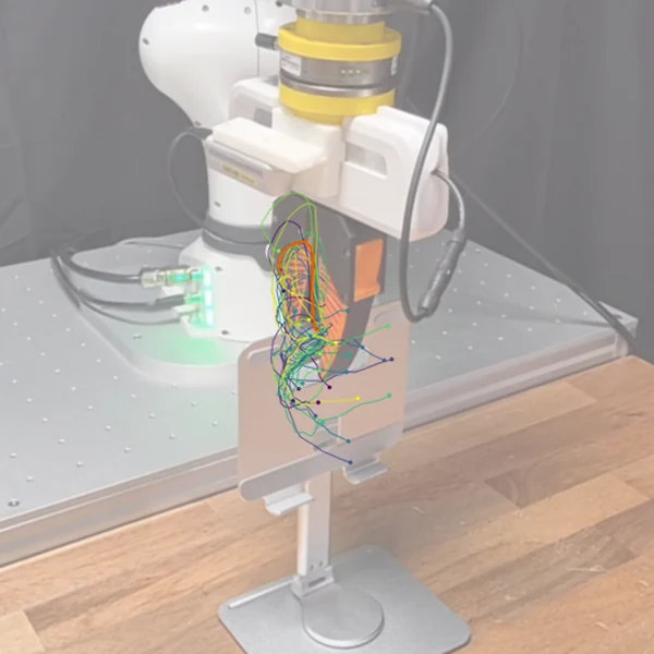 Phone stand: trajectory ensemble at grasp closure